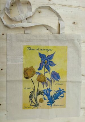 Tote bag tissu. Collection Onézyme. Les fleurs de montagnes